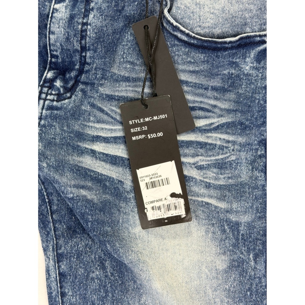 Mecca Mens Blue Wash Moto Biker Stretch Slim Fit Jeans 32x32 MC-MJ501 NWT - Picture 4 of 8